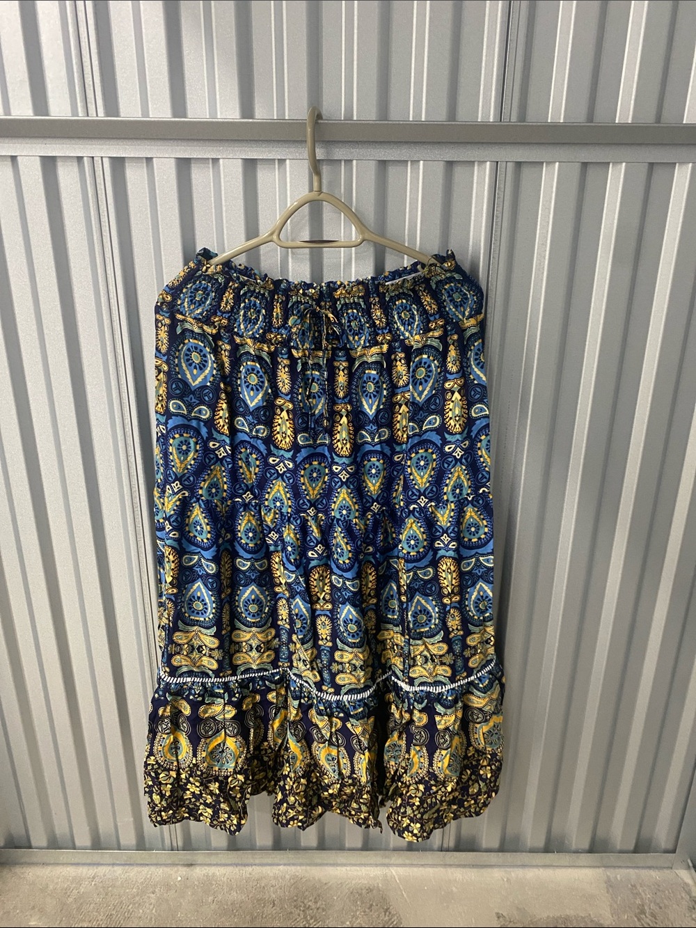 Women's Blue and Yellow Printed Tiered Floral Skirt